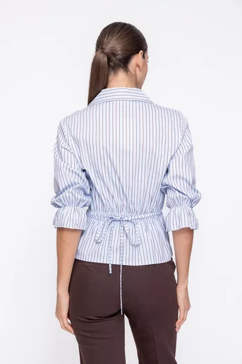 Cămașă în dungi cu nod în talie bleu BAM60302