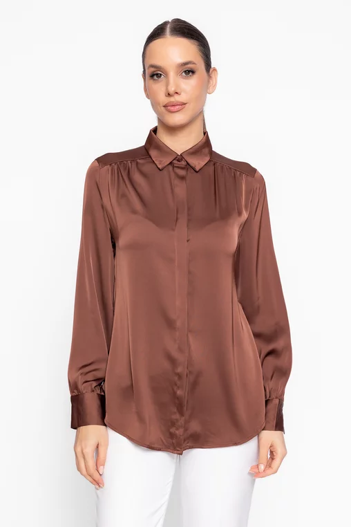 Cămașă lejeră din satin maro BBD60201 thumbnail picture - 