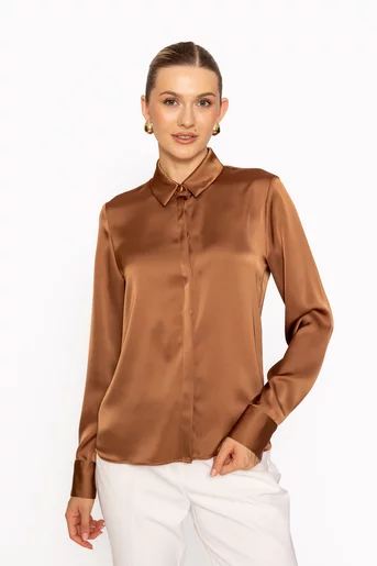 Cămașă lejeră din satin mocha B4638