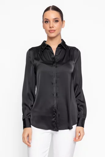 Cămașă lejeră din satin neagră BBD60201