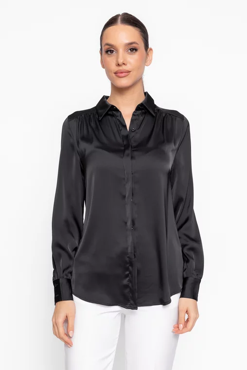 Cămașă lejeră din satin neagră BBD60201 thumbnail picture - 