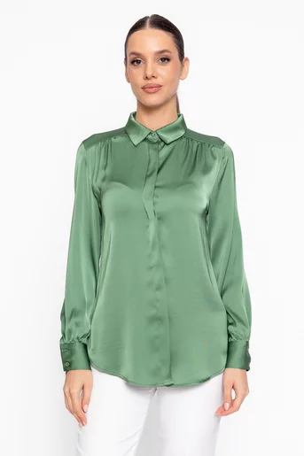 Cămașă lejeră din satin olive BBD60201