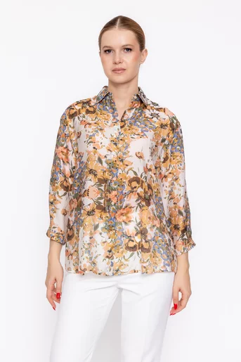 Cămașă lejeră imprimeu floral maro BXJ60301