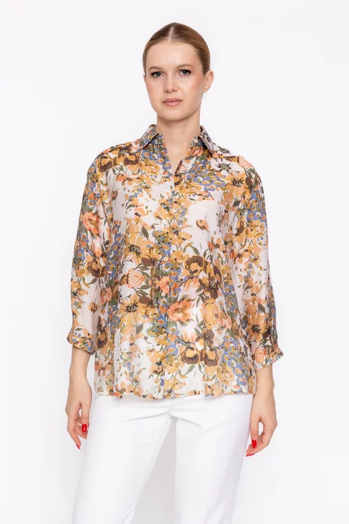 Cămașă lejeră imprimeu floral maro BXJ60301 thumbnail picture - 