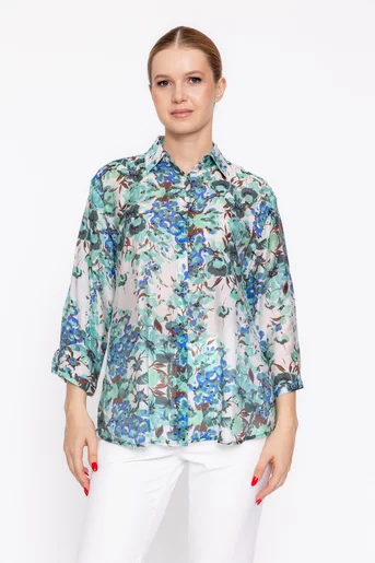 Cămașă lejeră imprimeu floral turcoaz BXJ60301
