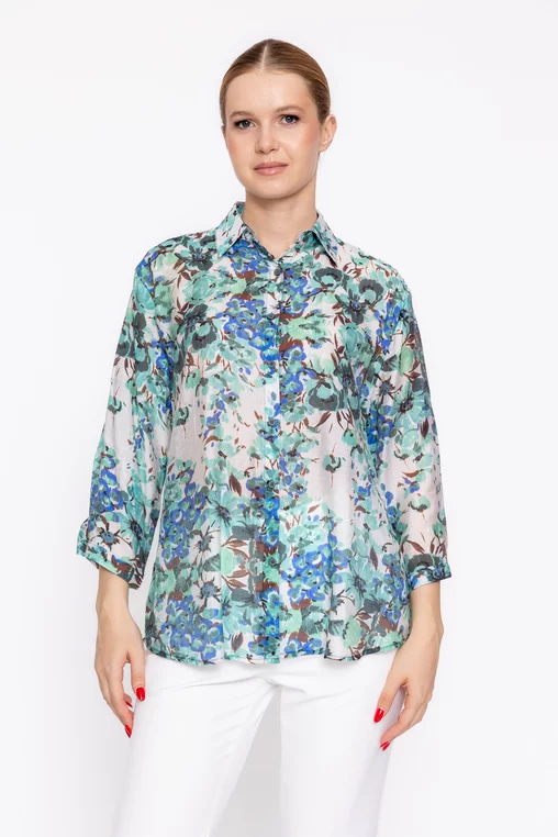 Cămașă lejeră imprimeu floral turcoaz BXJ60301 thumbnail picture - 