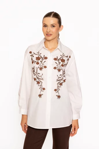 Cămașă oversize din bumbac cu broderie ivory BLM60801