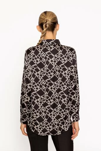 Cămașă satinată impriemu geometric alb-negru BRS60802