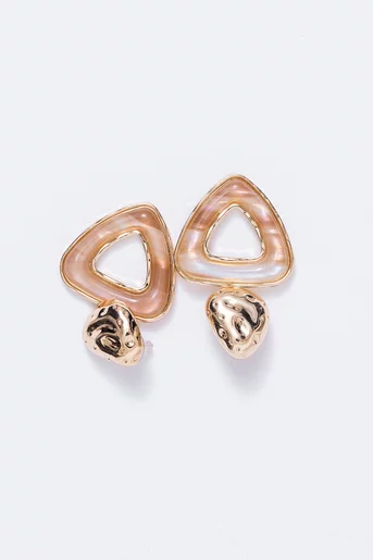 Cercei bej cu forme geometrice și accente aurii CNS60202