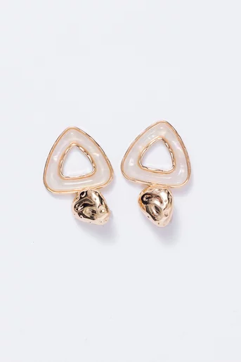 Cercei ivory cu forme geometrice și accente aurii CNS60202