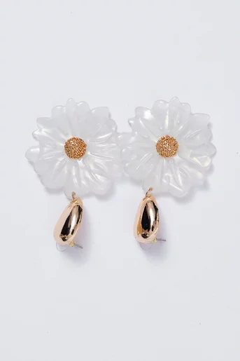 Cercei statement cu floare ivory și accente aurii CNS60201