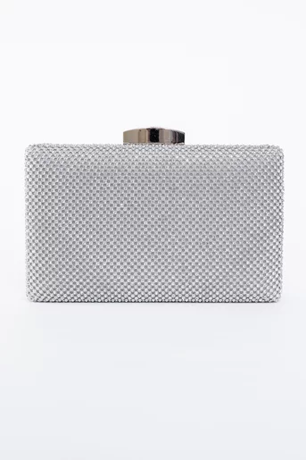 Clucth elegant decorat cu strasuri argintiu PAS0903