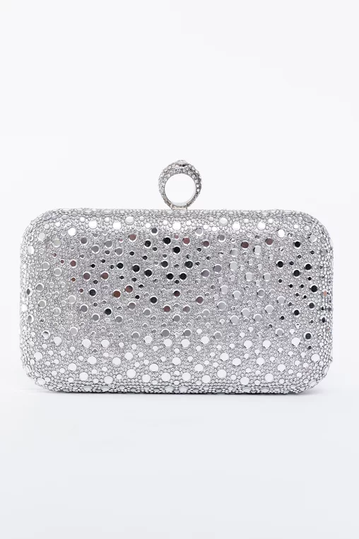 Clutch cu închizătoare inel și pietre argintiu PAS0902 thumbnail picture - 
