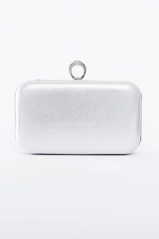 Clutch cu închizătoare inel și pietre argintiu PAS0902 thumbnail picture - 