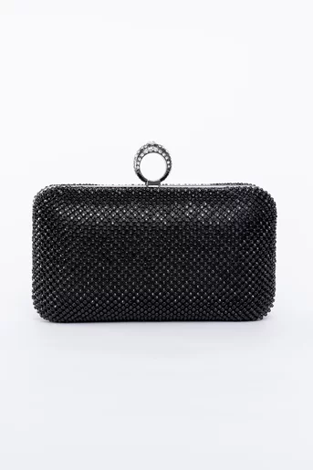 Clutch cu închizătoare inel și strasuri negru PAS0906