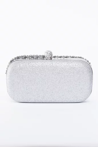 Clutch decorat cu pietre argintiu PAS0908