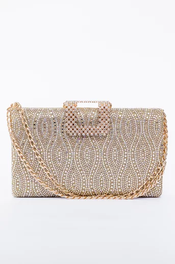 Clutch elegant auriu decorat cu strasuri PAS0912