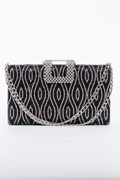 Clutch elegant negru decorat cu strasuri PAS0912 thumbnail picture - 