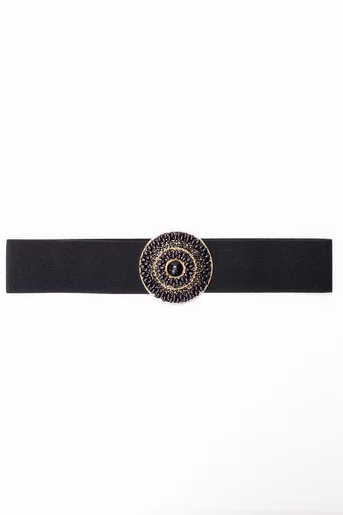 Curea elastică neagră decorată cu perle C16860503