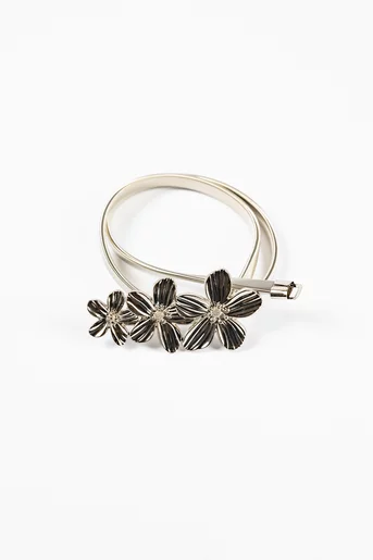 Curea metalică elastică cu 3 flori argintie C160806