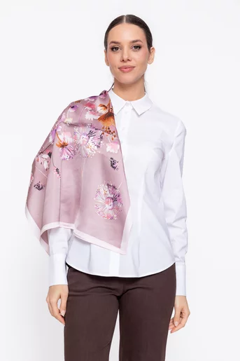 Eșarfă imprimata din satin roz EGK60208