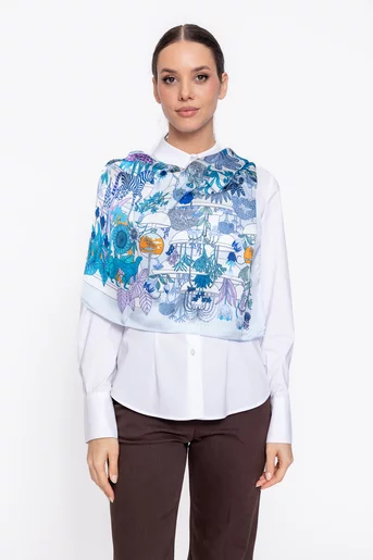 Eșarfă imprimeu exotic albastră EGK60210