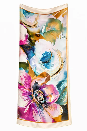 Esarfă imprimeu floral bej EGK60201