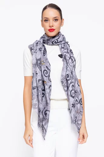 Eșarfă imprimeu floral gri EGK1112