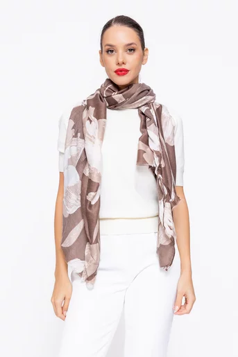 Eșarfă imprimeu floral mare maro EGK0815