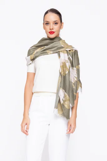 Eșarfă imprimeu floral mare verde EGK0815