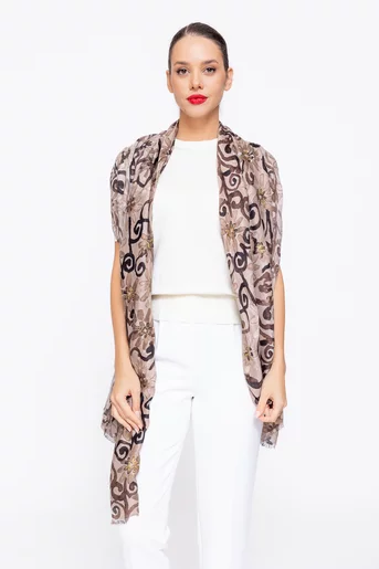 Eșarfă imprimeu floral maro EGK1112