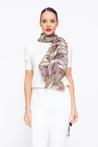 Eșarfă imprimeu frunze maro EGK1114