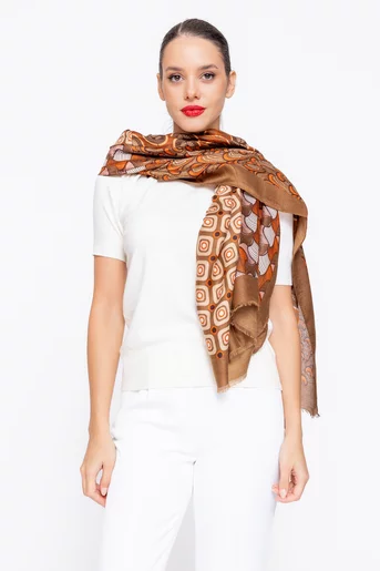 Eșarfă imprimeu geometric cărămizie EGK1122