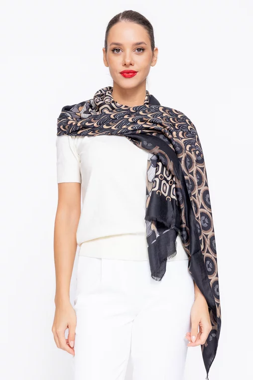 Eșarfă imprimeu geometric neagră EGK1122 thumbnail picture - 