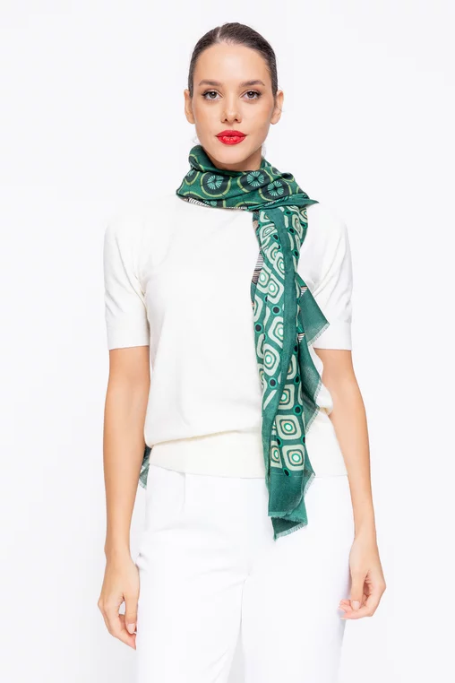Eșarfă imprimeu geometric verde EGK1122 thumbnail picture - 