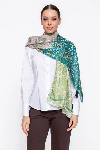 Eșarfă imprimeu paisley verde EGK60205