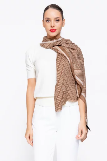 Eșarfă imprimeu zig-zag maro EGK1111
