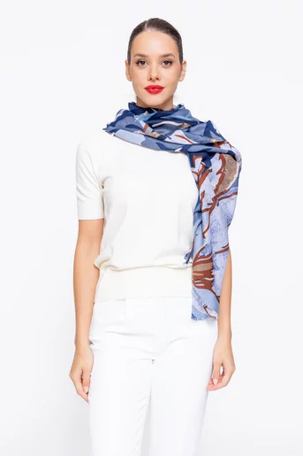 Eșarfă imprmeu floral mare albastră EGK0814