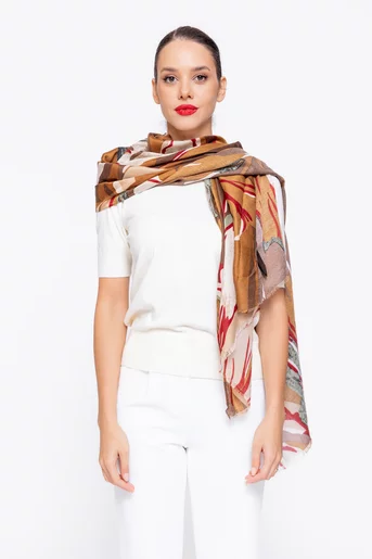 Eșarfă imprmeu floral mare maro EGK0814