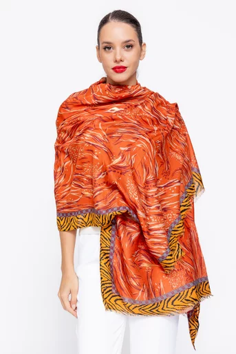 Eșarfă maxi imprimată cărămizie EGK1118