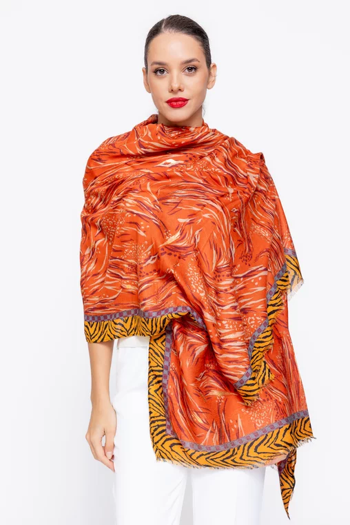 Eșarfă maxi imprimată cărămizie EGK1118 thumbnail picture - 