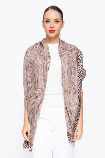 Eșarfă maxi imprimată maro EGK1118