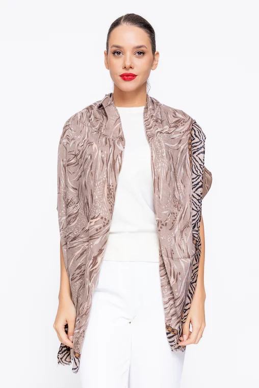 Eșarfă maxi imprimată maro EGK1118 thumbnail picture - 