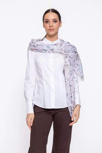 Eșarfă maxi imprimeu floral bej EKG60203