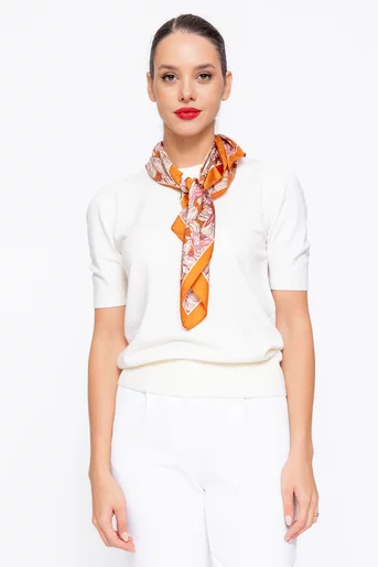 Eșarfă pătrată cu flori cărămizie EGK1121