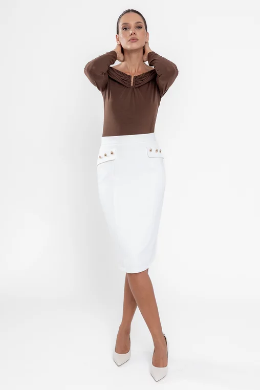 Fustă Caramel conică cu clape și nasturi ivory F3510 thumbnail picture - 