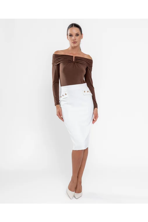 Fustă Caramel conică cu clape și nasturi ivory F3510 thumbnail picture - 