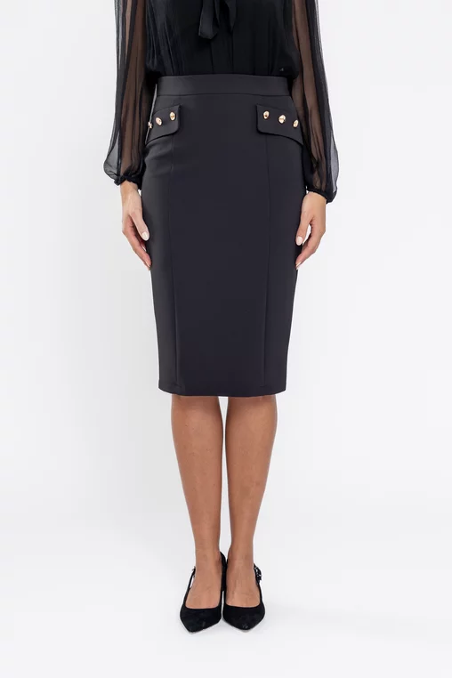 Fustă Caramel conică cu clape și nasturi neagră F3510 thumbnail picture - 