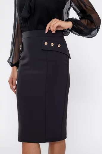 Fustă Caramel conică cu clape și nasturi neagră F3510