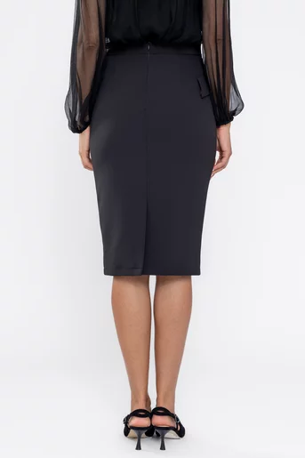 Fustă Caramel conică cu clape și nasturi neagră F3510